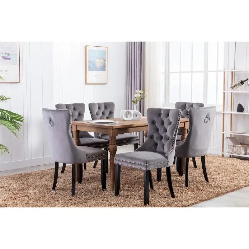 Modern Velvet Upholstered Dining Chair with Wood Legs,Set of 2