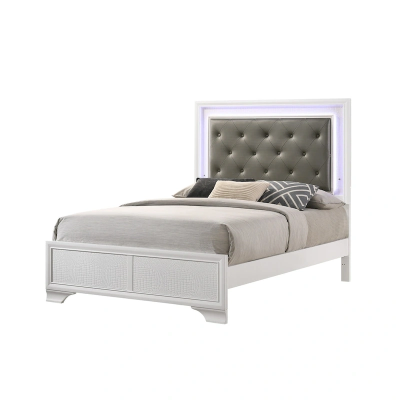 Kym 4 Piece Frost LED Faux Leather Upholstered Tufted Panel Bedroom Set