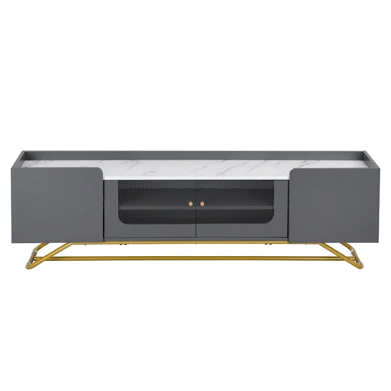 TV Stand with Fluted Glass Doors - Entertainment Center for TVs Up to 70 Inches
