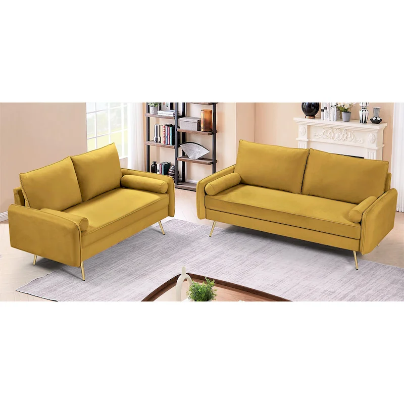 Villeda Velvet Mid-century modern 2PCS living room set