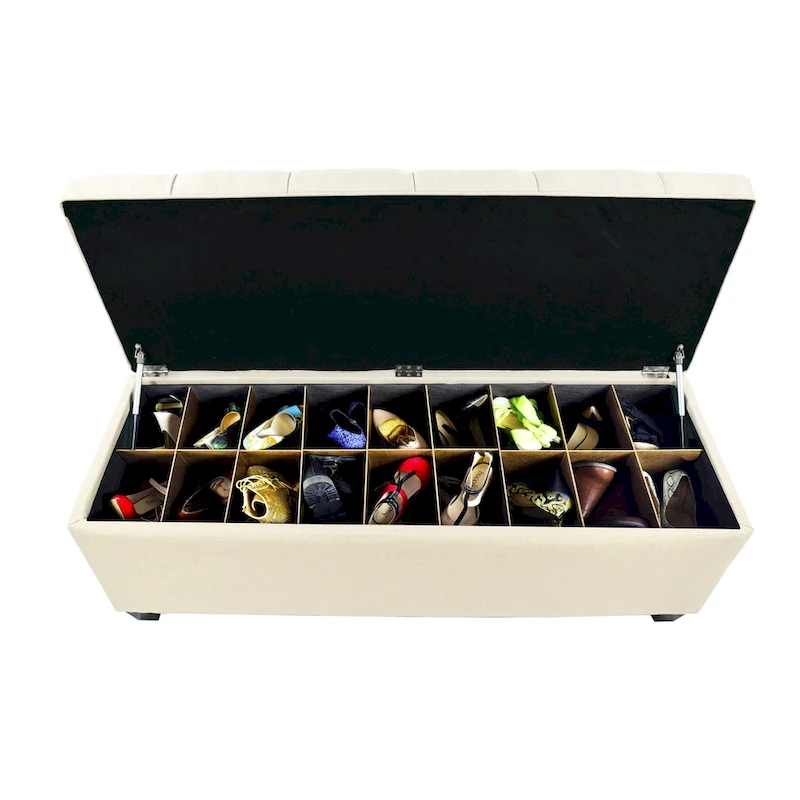 The Sole Secret Beige Diamond Tufted Shoe Storage Bench