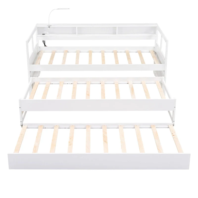 Twin XL Wood Daybed with 2 Trundles and USB Charging Design