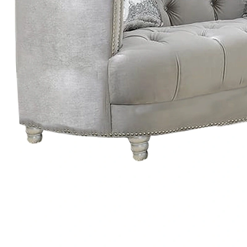 Wooden Loveseat with Deep Button Tufted Details and Nailhead Trims, Gray