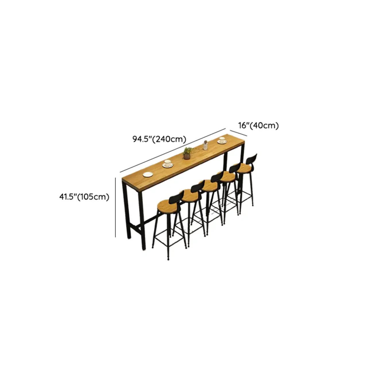 Natural Rectangle Solid Wood Long Footrest Bar Table