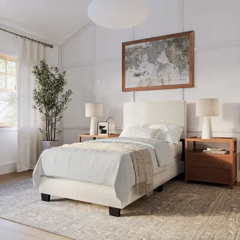 Nova Upholstered Modern Boucle Bed, Box Spring Required