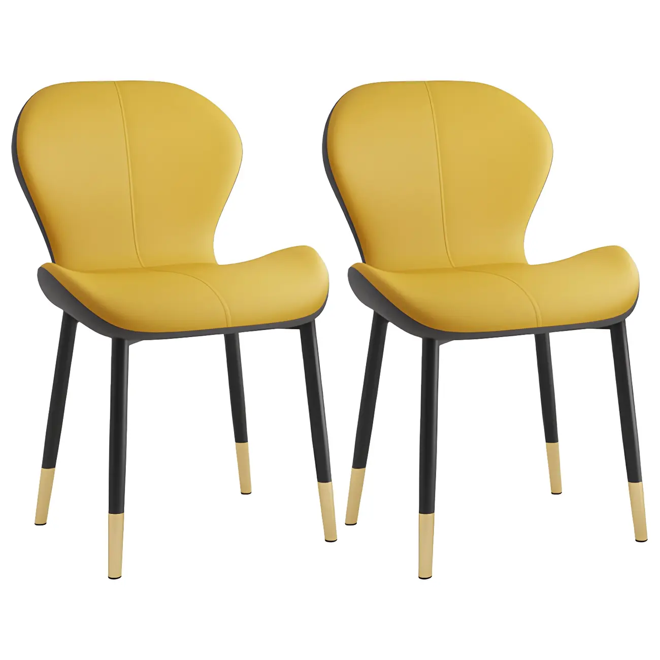 Art Deco Curved Back Leather Dining Chair Solid Back
