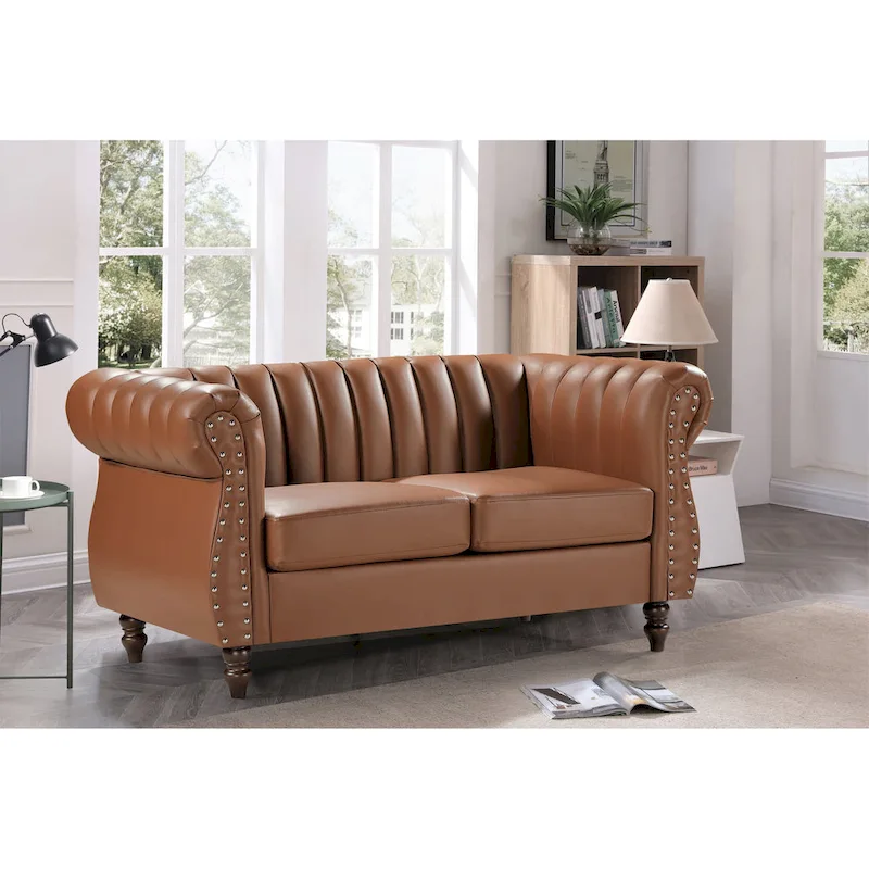 Capri Faux Leather Chesterfield Rolled Arm Loveseat