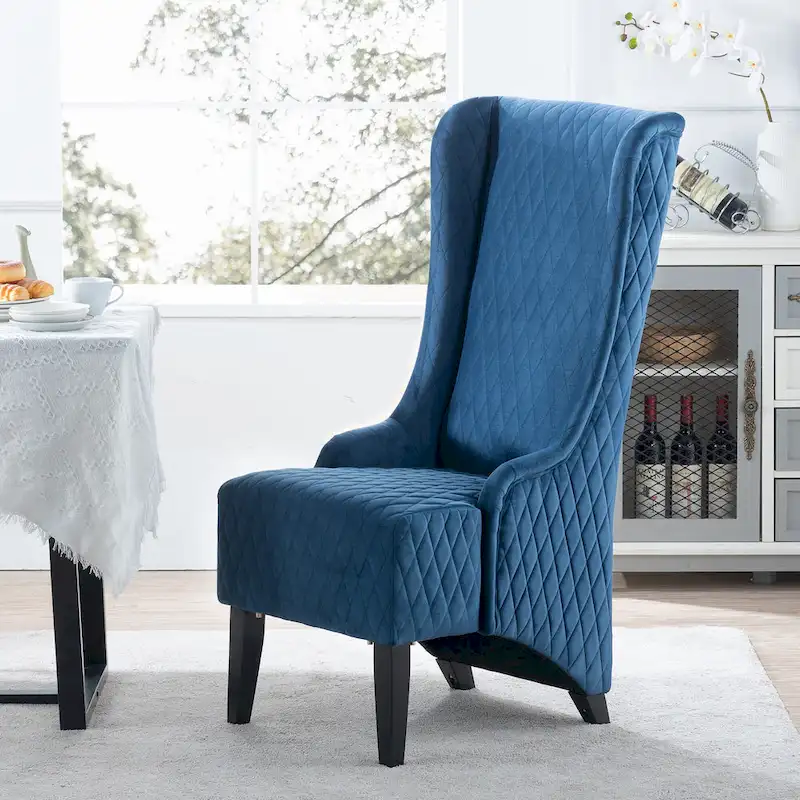 Upholstered Velvet Accent Chair with High Wingback and Wooden Legs