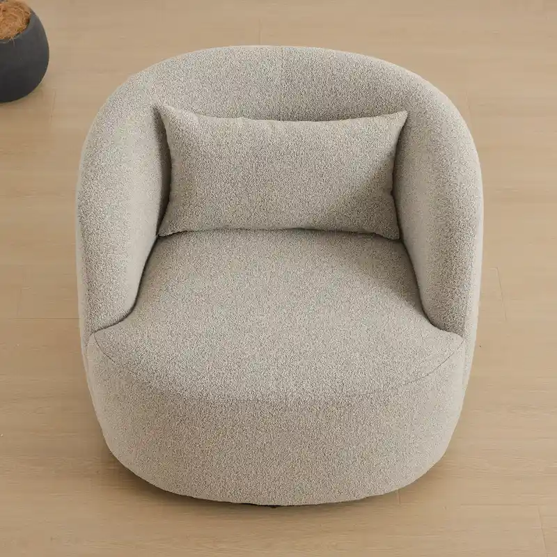 KINWELL 34 Poly Blend Boucle Fabric Upholstered Swivel Armchair