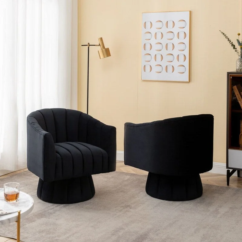 SEYNAR Modern Glam Velvet Upholstered Round 360 Degree Swivel Accent Barrel Chair Set of 2