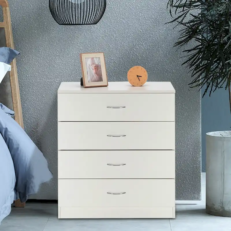 4-Drawer Nightstand – White / Black, Modern Style