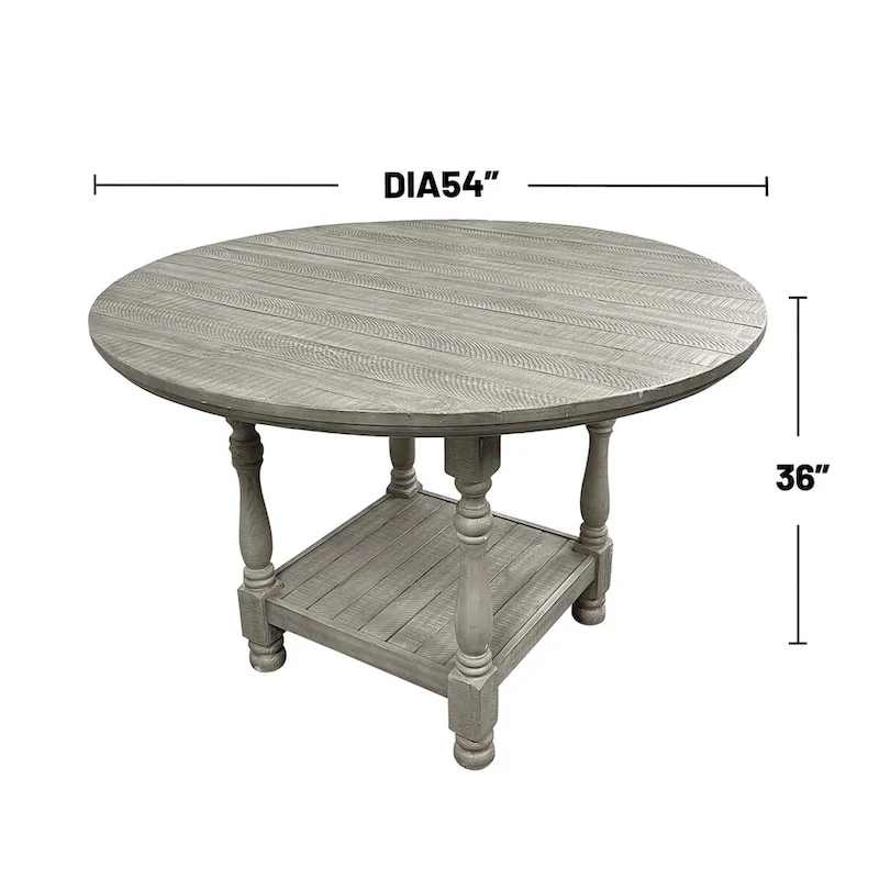 Round Wooden Counter Height Table with 1 Shelf in Light Grey - Light Grey