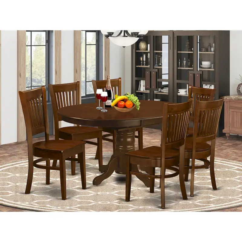 East West Furniture 7 Piece Kitchen Table Set- an Oval Dining Room Table and 6 Kitchen Chairs, Espresso (Seat Options)