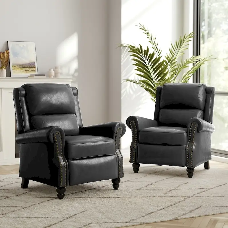 2 Set Modern Padded Seat Recliner Chair with PU Leather/Fabric
