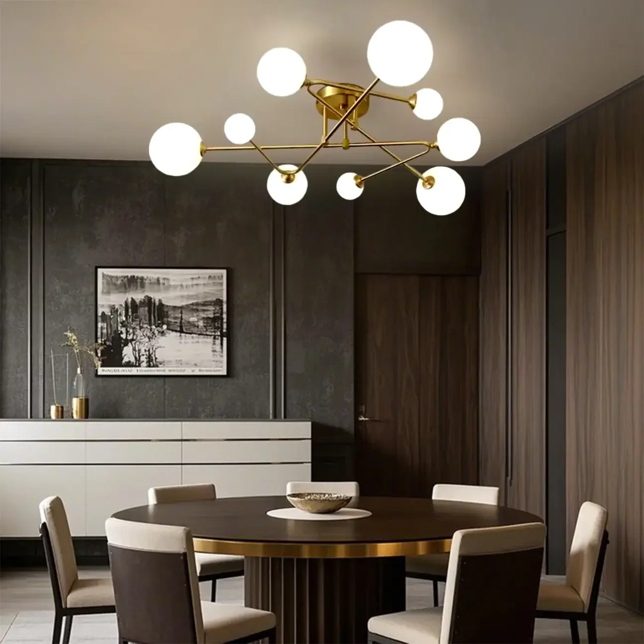 Modern Large Gold Glass Globe Semi Flush Ceiling Lights