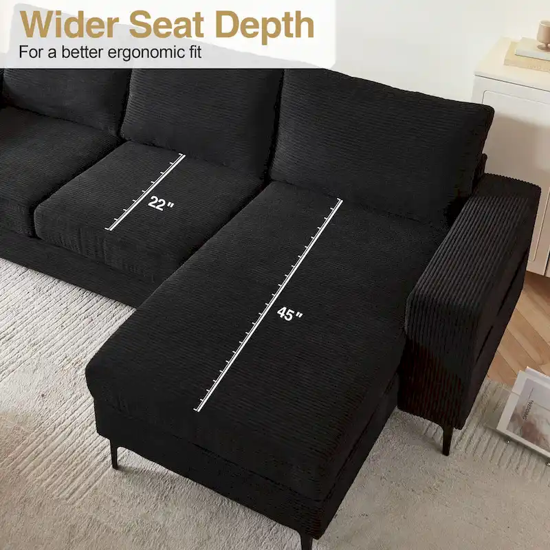 L-Shaped Upholstered Sofa Couch with Metal Legs