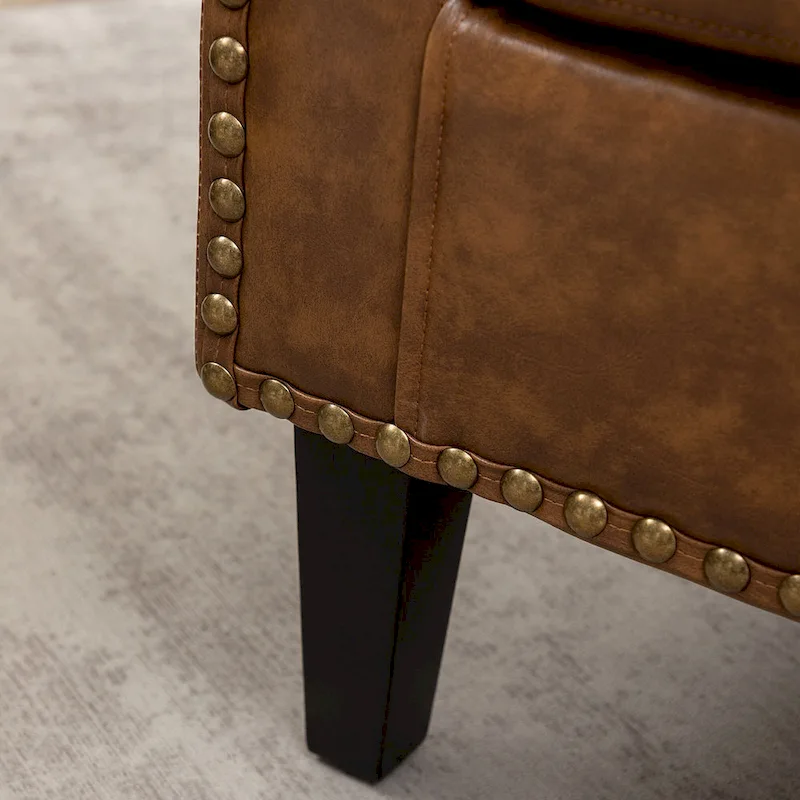 KINWELL 29 PU Faux Leather Club Armchair with Nailheads, Set of 2