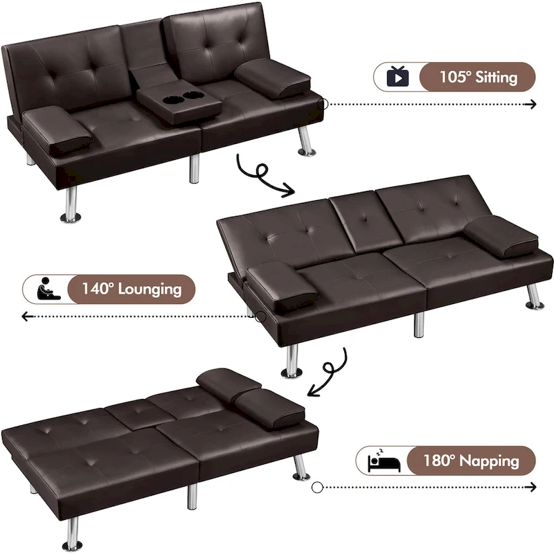 Yaheetech Faux Leather Convertible Futon Sofa Bed 3-In-1 Adjustable Futon Couch