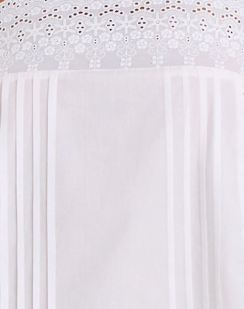 Yoshiko Broderie Trim Mini Dress in White