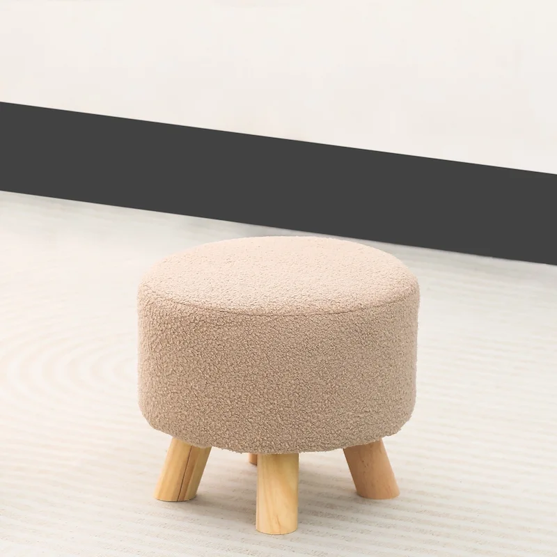 Adeco Round Ottoman Velvet Foot Rest Stool with Non-Skid Legs