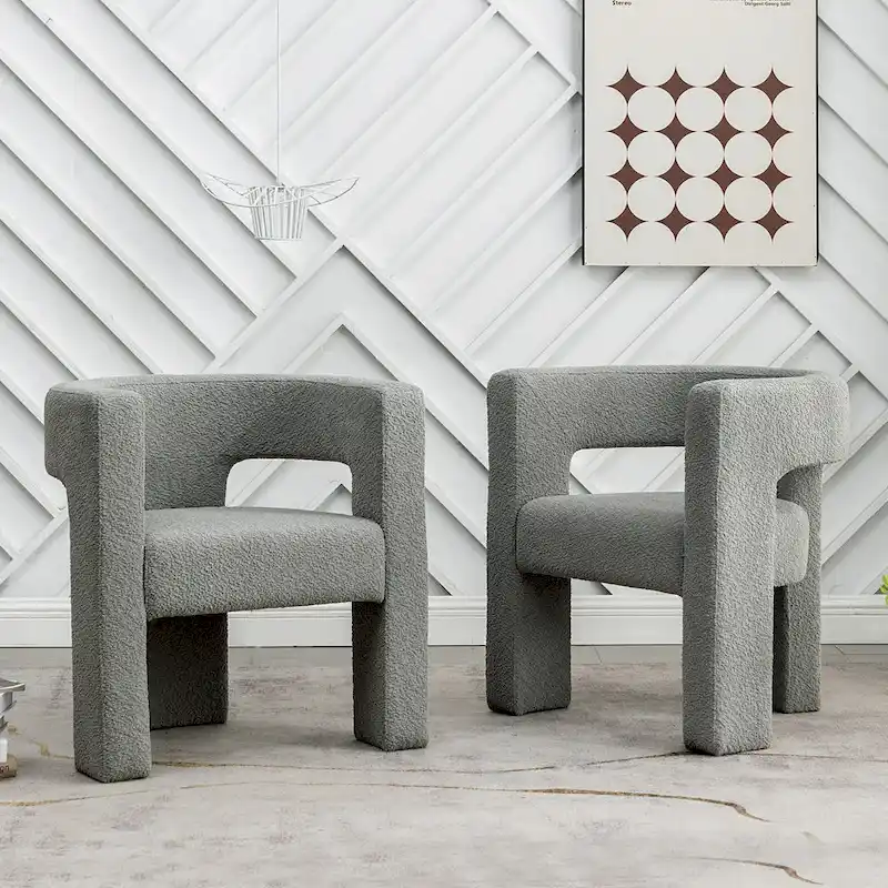 KINWELL 28 Wide Boucle Upholstered Square Armchair (Set of 2)