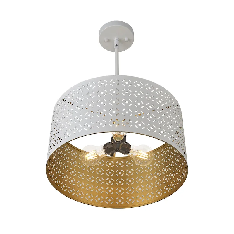 15 inch 3 light white and gold etch ceiling mount light