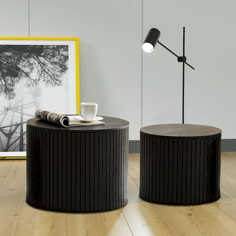 Modern Stylish Two Piece Barrel Nested Coffee Table Set with Removable Table Top