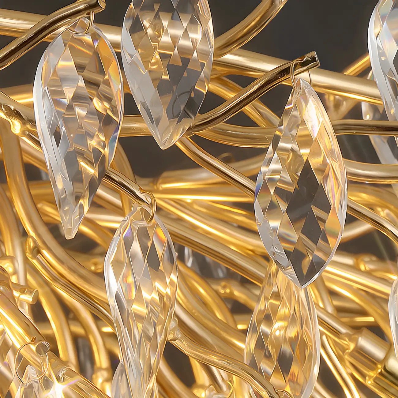 Elegant Gold Branch Crystal Chandelier Adjustable Height