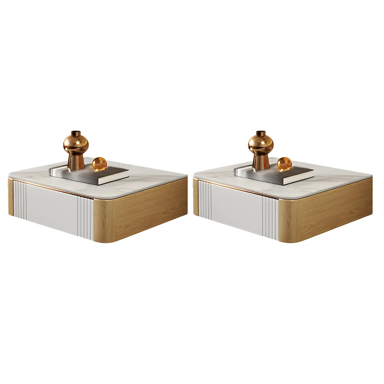 Low Stone Top Floating Nightstand with Drawer Set of 2