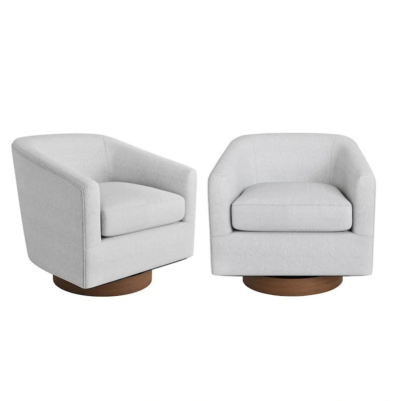 Modern Upholstered Accent Chair Fabric 360 Swivel Barrel Set of 2 Armchair Wood Frame