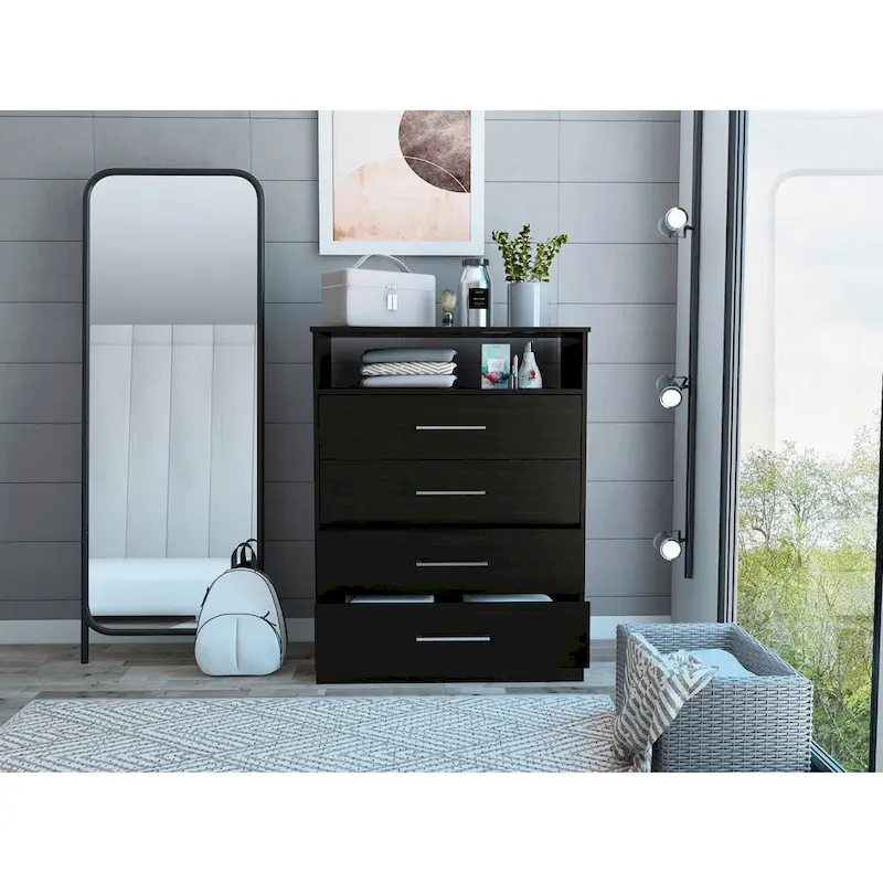 TUHOME Continental Dresser with 4 Drawers and Metal Hardware