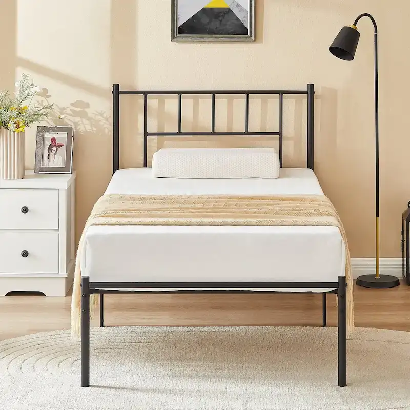 VECELO 3-Pieces Bed Frame with Wood Headboard and Modern Nightstands Set of 2