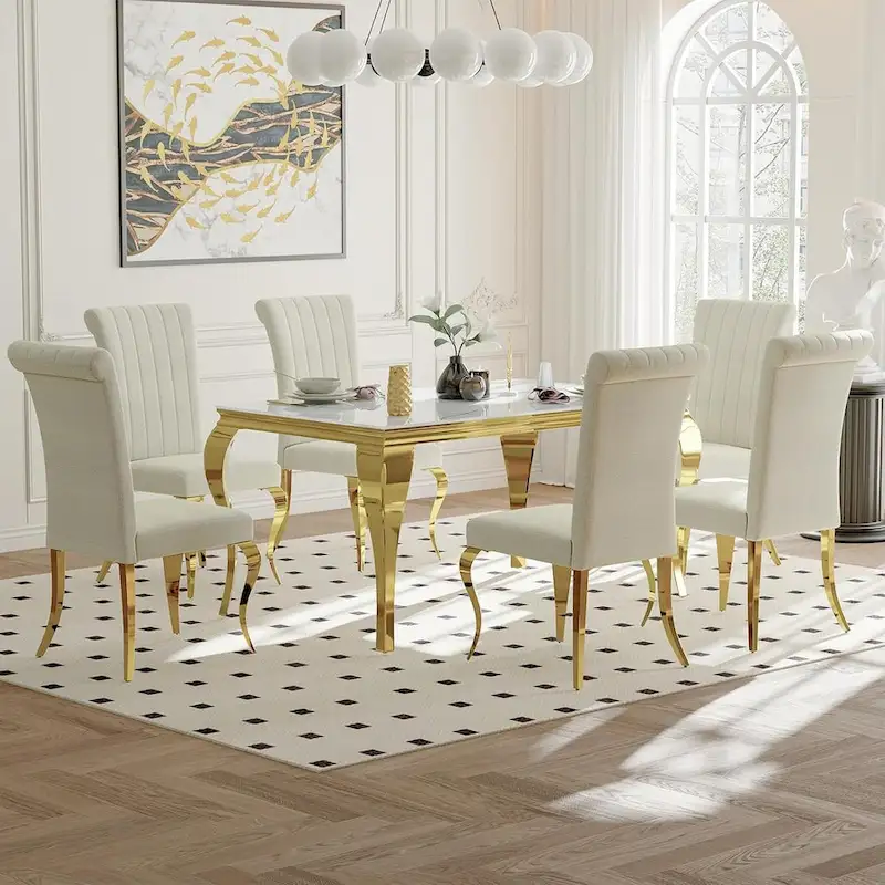 Mid Century Modern Glass Dining Table with Metal Cabriole Legs