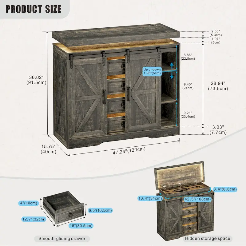 5 Drawer Accent Cabinet With Led Light - N/A