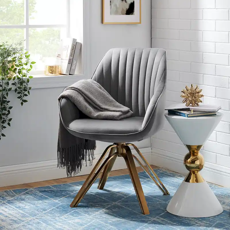 Art Leon Classical Velvet Swivel Office Accent Chair with Golden Legs