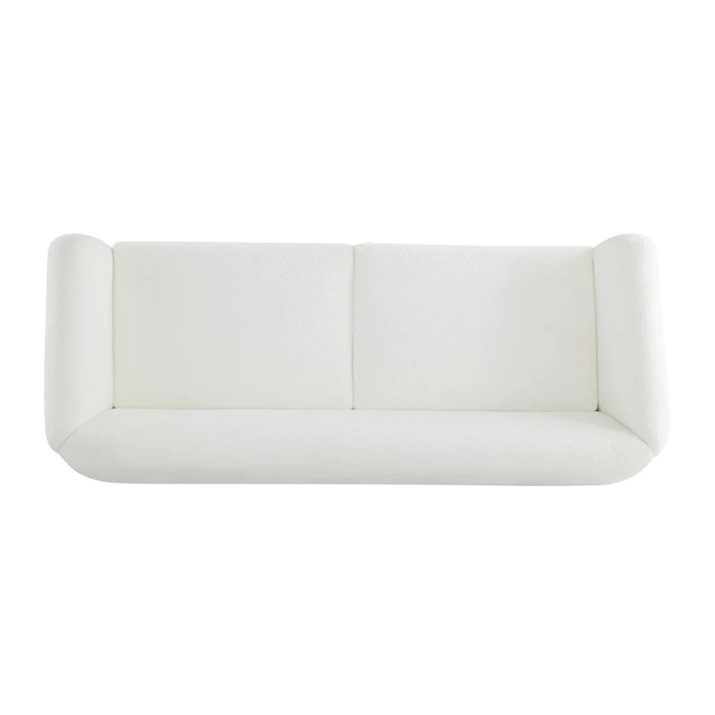 Off-White Boucle 3-Seat Sofa with Birch Wood Legs
