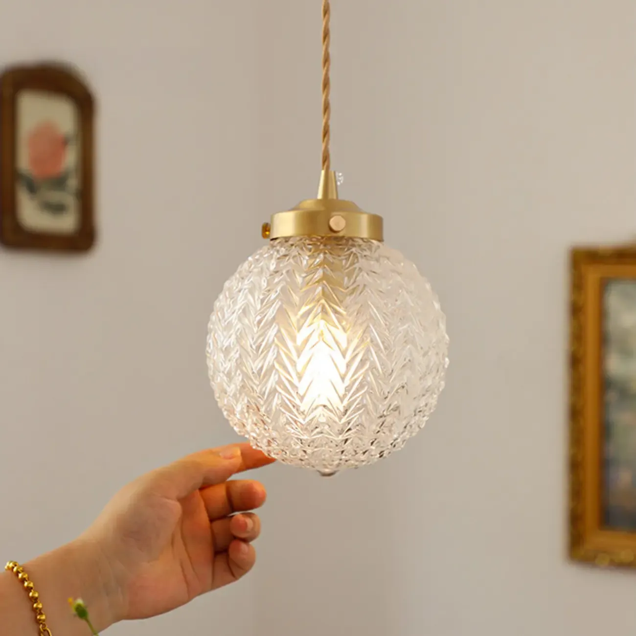 Modern Gold Carved Glass Globe Pendant Light