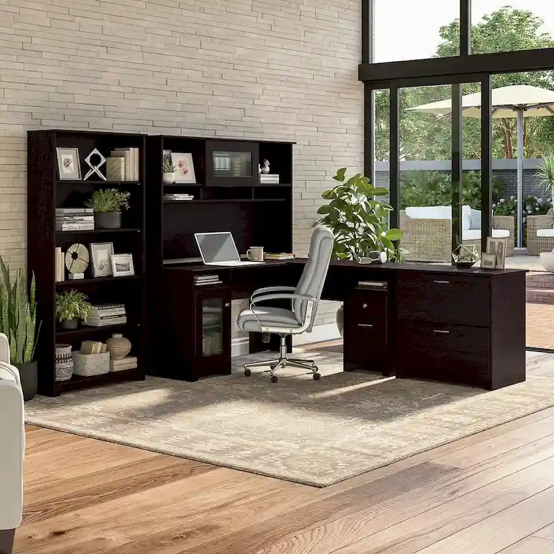 Cabot 60W L-Desk with Hutch, Cabinet and Bookcase by Bush Furniture