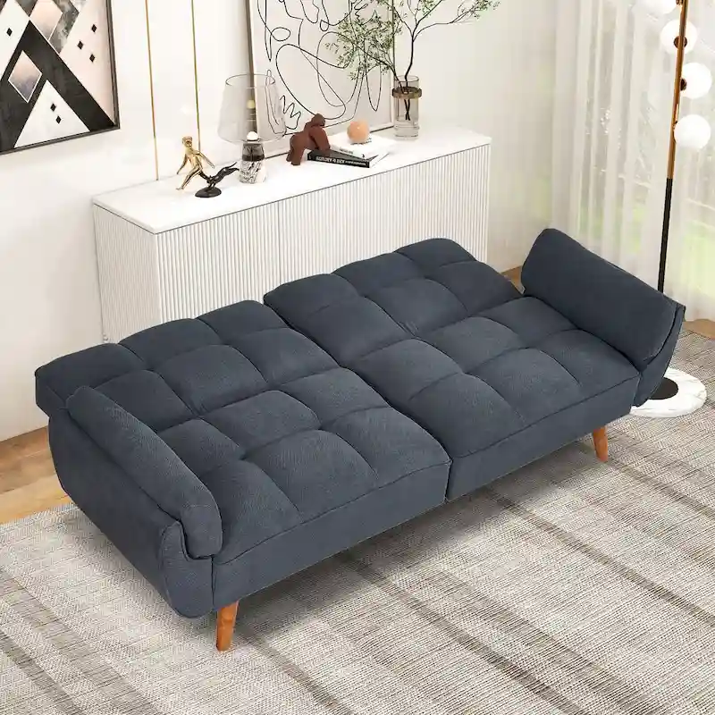 Futon Sofa Bed, Convertible Folding Futon Couch Recliner Lounge For Living Room With 2 Pillow/Armrest