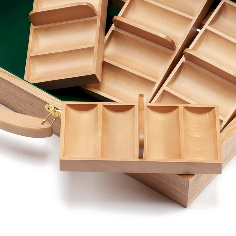 GSE 500pcs Casino Deluxe Wooden Poker Chip Case with 5 Wooden Chip Trays