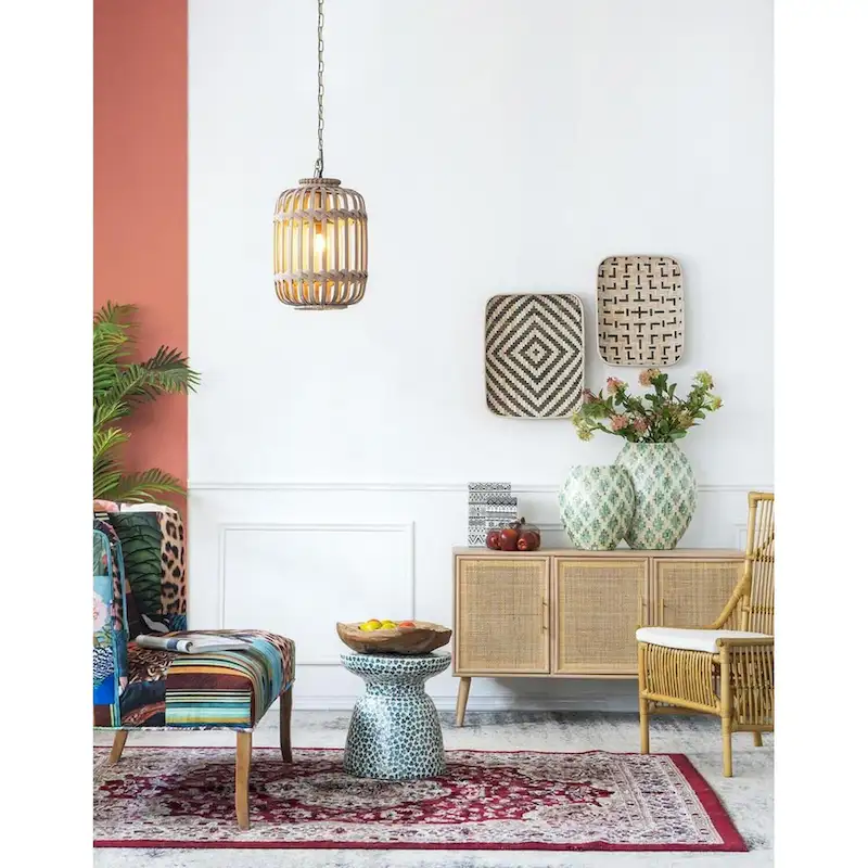 A&B Home Green and Tan Diamond Pattern Capiz Vase