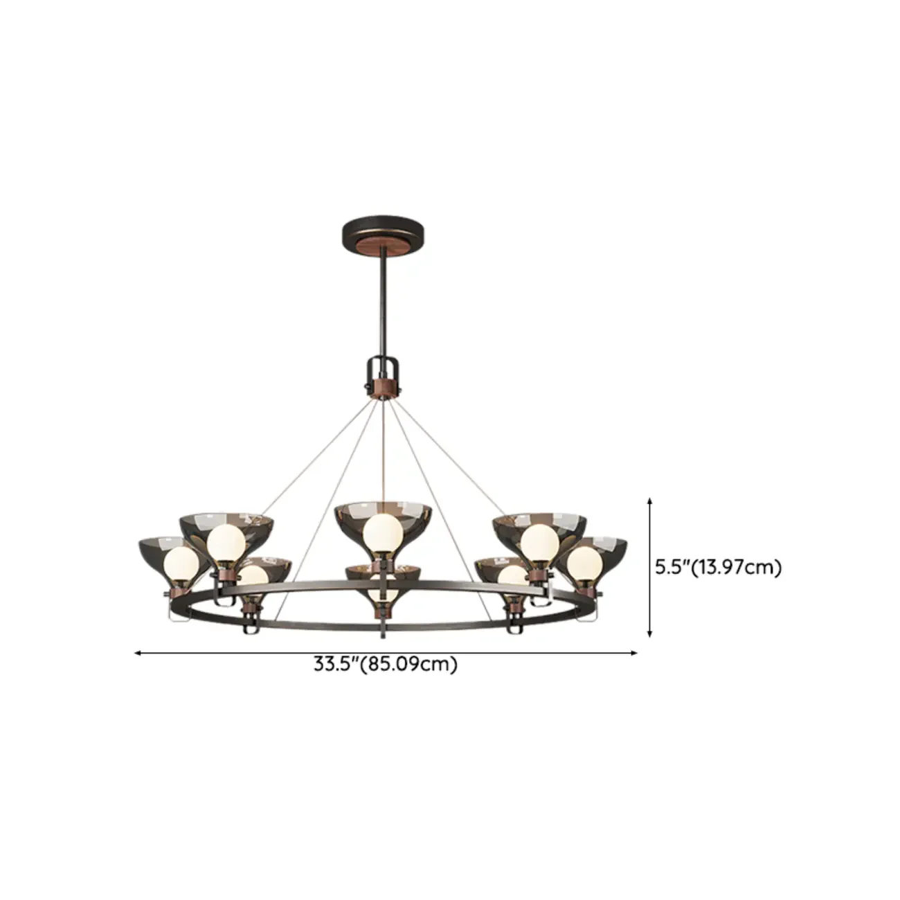 Black Industrial Metal Chandelier with Gray Glass Shade