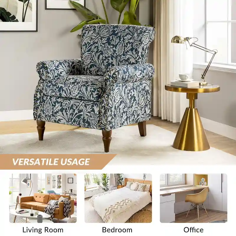Nyctelius Traditional Polyester Accent Arm Chair with Pattern and Nailhead Trim Set of 2 by HULALA HOME