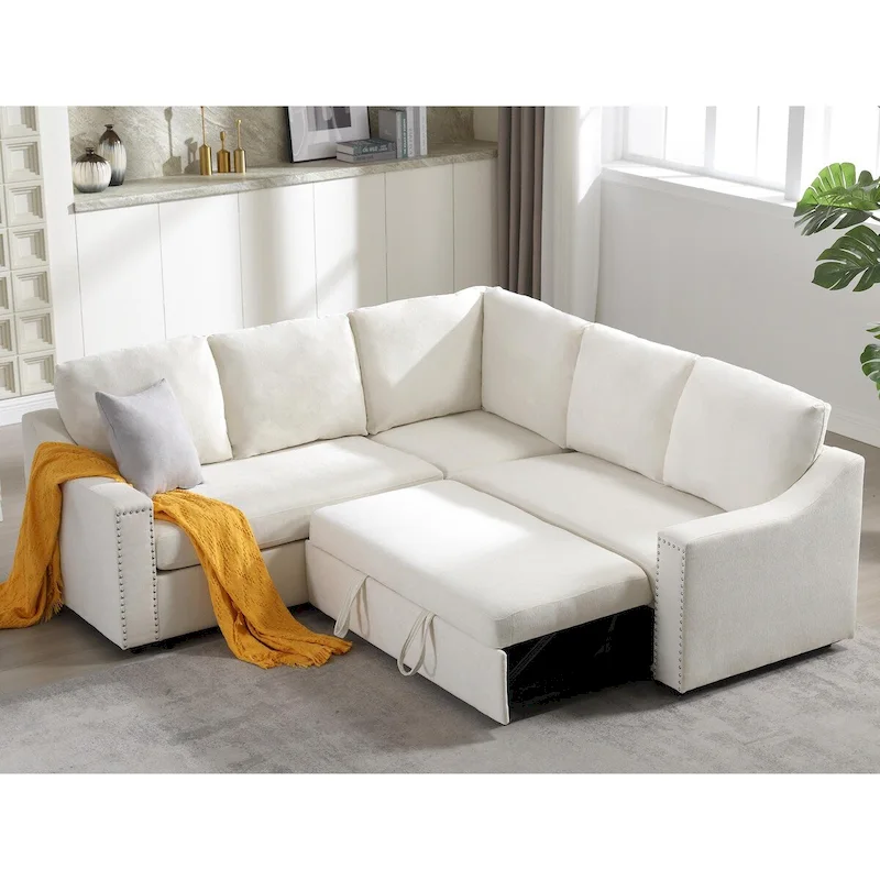 L-shaped Sofa with Pull-out Sofa Bed,Corner Sofa,Comfortable Living Room Furniture Set,Sleeper Sofa Bed,Corner Seat for Two