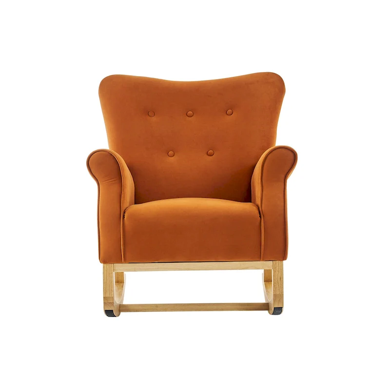 Velvet Tufted High Back Rocking Chair - Single Seat with Wood Legs
