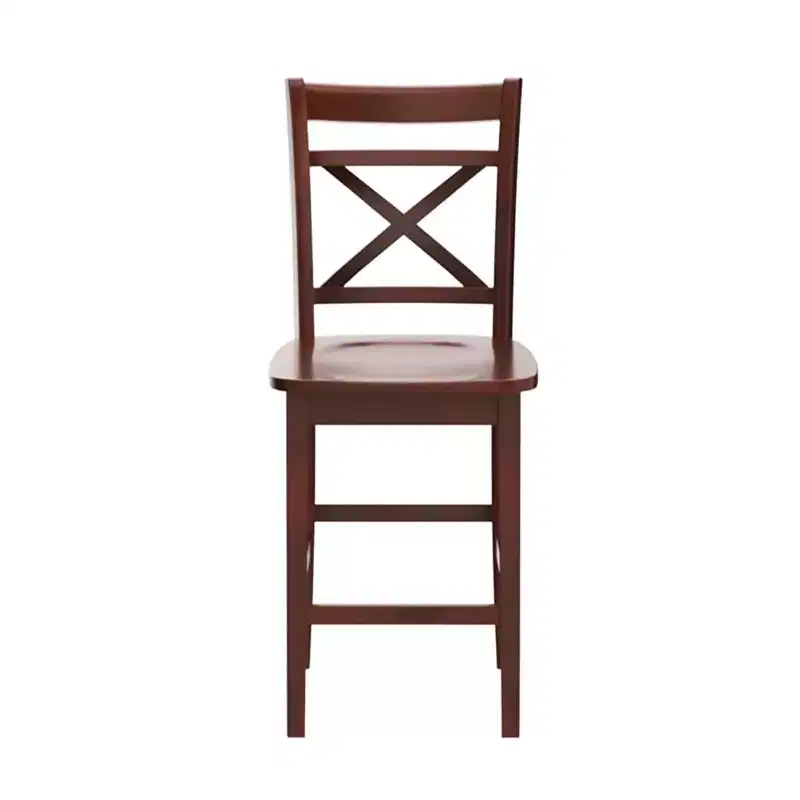 Set of 2 Armless X-Back Counter Height Chairs - Cherry / Cream - Seats 2