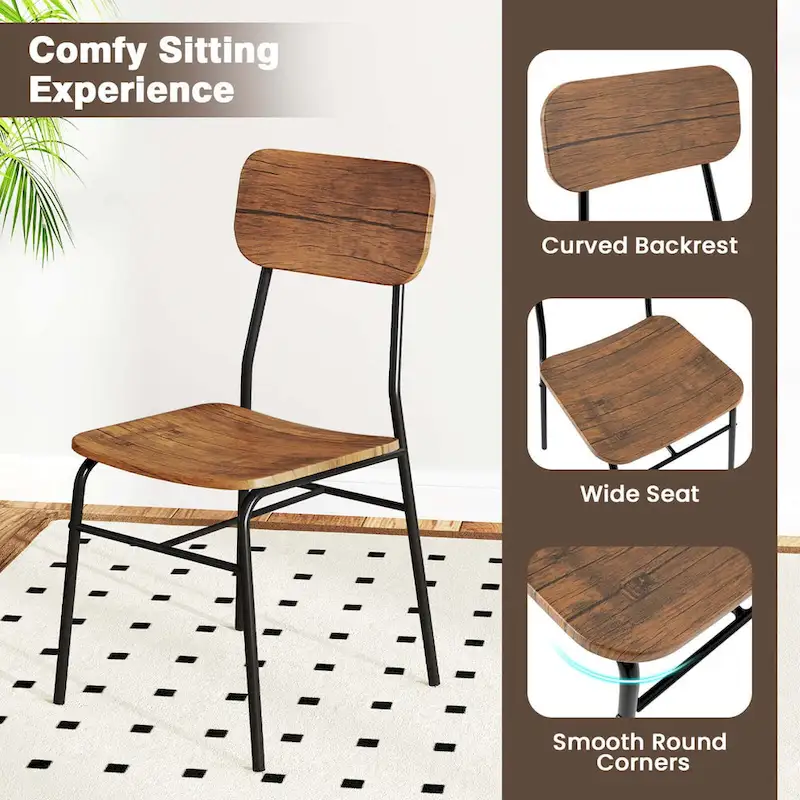 Costway 5 PCS Wood Square Kitchen Table & Chair Set with Metal Frame