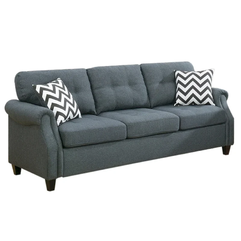 Modern 2 Piece Sofa Set, Loveseat and Pillows, USB Console, Cupholder, Gray