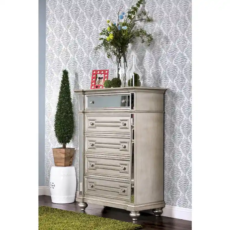 Eaen Glam Champagne Solid Wood 5-Drawer Chest by Furniture of America