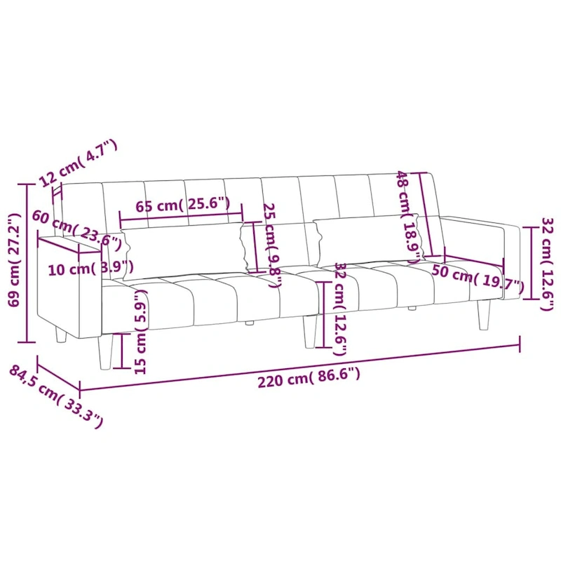 vidaXL 2-Seater Sofa Bed Upholstered Convertible Sleeper Sofa Couch Velvet - 86.6  x 33.3  x 27.2
